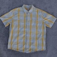 Carbon 2 Cobalt Shirt Men L Large White Yellow Plaid Short Sleeve Button Cotton