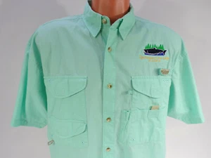 Columbia PFG Alaska Shirt Men Medium Short Sleeve Aqua Cotton 4 Pockets Mesh D22 - Picture 1 of 8