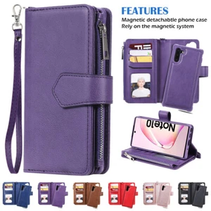 Abnehmbare Reißverschluss Leder Brieftasche Etui für Samsung Galaxy S24 S20 Plus 10 9 8 - Bild 1 von 20