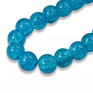 30 Aqua Blue 10mm Round Glass Crackle Beads, Perfect for Handmade Jewelry Crafts - Picture 1 of 5