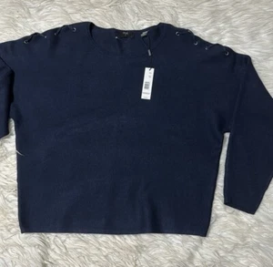 Neu mit Etikett Tahari Damenpullover einfarbig marineblau runder Ausschnitt klein - Bild 1 von 9