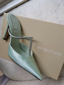 SERGIO ROSSI Satin Schuhe Mules Pumps SWAROVSKI edel lichtgrün 37,5 38 - Bild 1 von 8