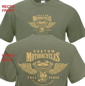 T-shirt - CUSTOM MOTORCYCLES - Engine Biker Bobber Motard Moto Harley Davidson - Imagen 1 de 3