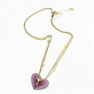 Betsey Johnson Pink Ombre Pave Heart & Arrow Necklace Mother's Day Gift - Picture 1 of 9