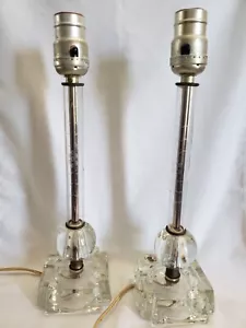 Pair Of Vtg/antique Hollywood Regency Etched Glass Boudoir Lamps. Work Great! - Picture 1 of 8