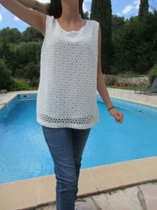 T.shirt Tunique occasion femme Devernois blanc Taille 40 en parfait état - Imagen 1 de 5
