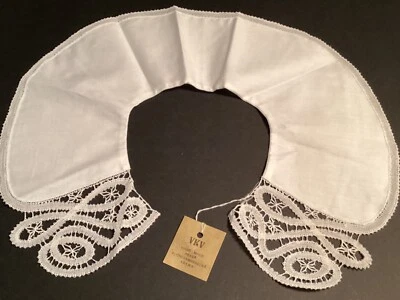 Hand Made VTG w Tag -Collar Yoke Czechoslovakia VAMBERK Bobbin Tape Lace Krajka - Image 1 of 4