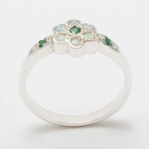 925 Sterlingsilber natürlicher Smaragd & Opal Damen Cluster Ring-Größen J bis Z - Bild 1 von 5