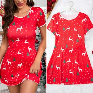Mujeres Navidad Ropa de dormir Manga corta Seda Camisas para dormir Prendas para el torso Vestido de noche Camisa para dormir - Imagen 1 de 32