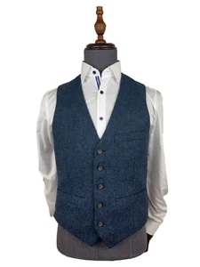 Marineblau Tweed Anzug Weste 117cm 100% Wolle Einreihig Hochzeit Weste - Bild 1 von 4