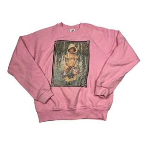 Vintage 80s Girl Garden Flower Crewneck Raglan Sweatshirt Pink Youth Large 14/16 - Picture 1 of 5