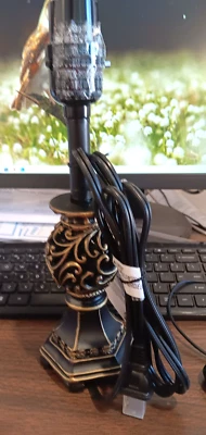 11" TALL BRONZE FINISH ACCENT SMALL LAMP BASE ONLY, UL CERTIFIED, BLACK & GOLD - Image 1 of 4