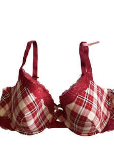 Sujetador Ambrielle Algodón Orgánico Demi Clásico Espalda Corredora Rojo a Cuadros Talla 38DD - Imagen 1 de 10