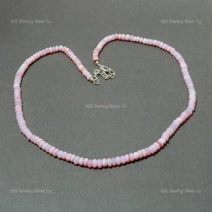925 Sterling Silver Rondelle Pink Opal Gemstone Beaded Daughter Necklace Jewelry - Picture 1 of 6