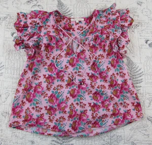Blusa Floral Rosa Manga Volantes Reina Love the Label Usada en Excelente Condición Khaleesi Frambuesa S - Imagen 1 de 8