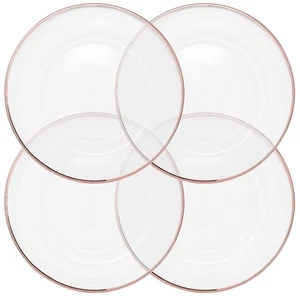 Clear Glass Charger 13 Inch Dinner Plate With Metallic Rim 0.5 CM - Set of 4 ... - Picture 1 of 5