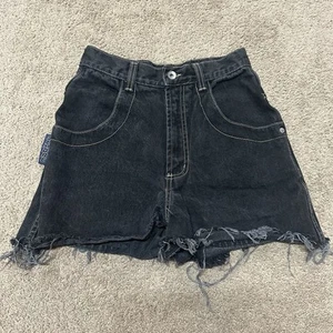 Pantaloncini jeans donna vintage Solo Semore neri ricamati taglia 28 - Foto 1 di 10