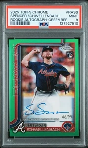 2025 Topps Chrome Baseball Spencer Schwellenbach Green Rookie Auto /199 PSA 9 RC - Picture 1 of 2