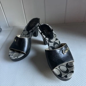 Coach Kathie Slides Brown Leather Signature Mid Heel Size 8.5B - Picture 1 of 8
