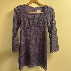 Anthropologie Maeve Embroidered Lace Mini Dress Retro Purple Womens Size 4 - Picture 1 of 10