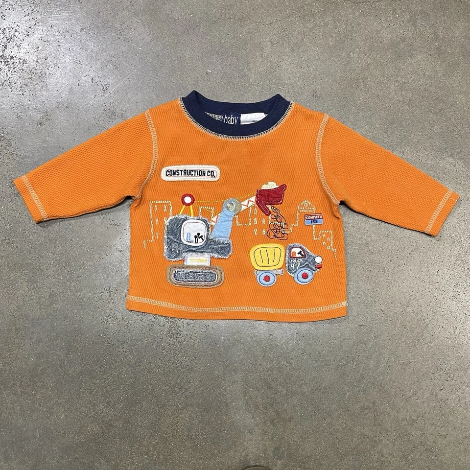 Camiseta Vintage Baby Q Construcción Bordada Patchwork Manga Larga 12 Meses Foto 1 de 4