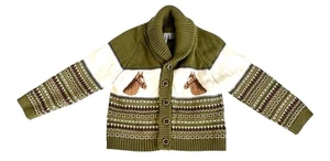 Janie Jack Horse Sweater Cardigan Button Up Shawl Collar Equestrian 18-24 Months - Picture 1 of 6