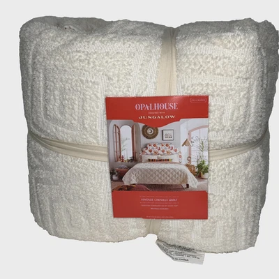 Colcha de chenille vintage Opalhouse Jungalow completa Queen Ethel 88x92 Oeko Tex creme - Imagem 1 de 4