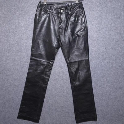 Vintage GAP Leather Pants Womens 1 Black Boot Cut Genuine 00s Y2K Classic Retro - Image 1 of 4
