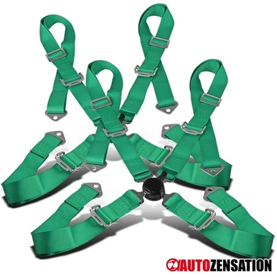 2PC Universal 4 Point Green Nylon Strap Camlock Safety Harness Racing Seat Belt Foto 1 de 4