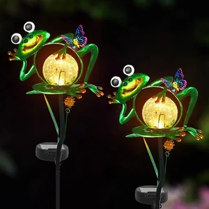 Frog Garden Solar Lights Outdoor Decorative, 2 Pack Metal Frog Garden Decor f... - Bild 1 von 8