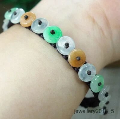 Сертифицированный ледяной белый + зеленый + желтый Бирма 100% натуральный жадеит нефрит браслеты平安扣手链 - Изображение 1 из 4