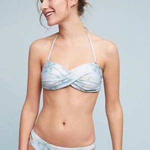Anthropologie Allihop Floral Twisted Bandeau Bikini Oberteil Neckholder Träger Large blau - Bild 1 von 9