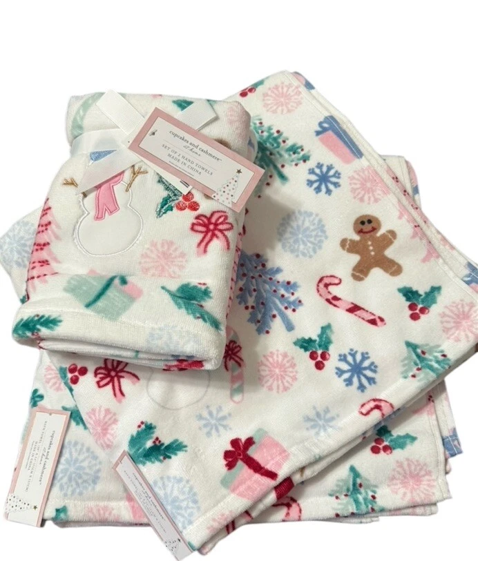 Cupcakes and Cashmere Pink Pastel Christmas gingerbread 2 Bath 2 Hand Towel set - Image 1 of 1
