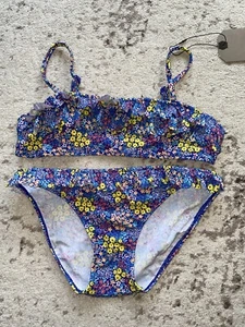 New Zara Girls Floral Blue Printed Bikini Bathing Swimsuit 11-12 Years - Picture 1 of 5