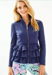 Lilly Pulitzer Azela Ruffle Fleece Jacket In True Navy Size XL NWT - Picture 1 of 13