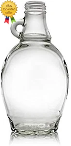 8 Ounce Glass Maple Syrup Bottles with Handle & Black Plastic Tamper - Picture 1 of 2