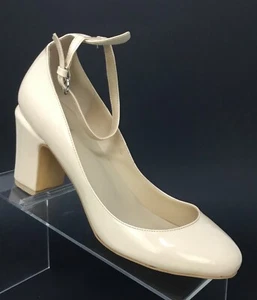 S5J Womens Beige Patent Leather Sling Back Chunky 3 in Heels, Pumps Size 8.5 M - Picture 1 of 11