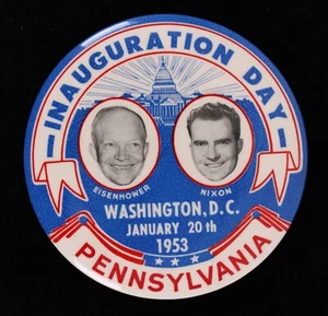1953 Eisenhower & Nixon Inauguration Day 3.5" Pinback Button - Picture 1 of 1