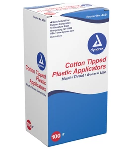 Aplicadores de plástico Dynarex 8" grandes con punta de algodón - Caja de 100 - Imagen 1 de 2