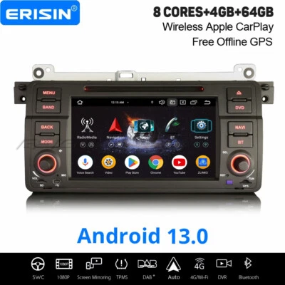 8-Kern Android 14 DAB+ Autoradio 64GB CarPlay DVD Navi BMW 3er E46 Rover75 MG ZT - Bild 1 von 4
