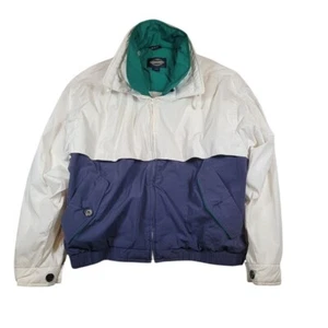 Vintage Herren Towncraft Colorblock Full Zip Jacke Gr. L Large Creme Marine Kordelzüge - Bild 1 von 10