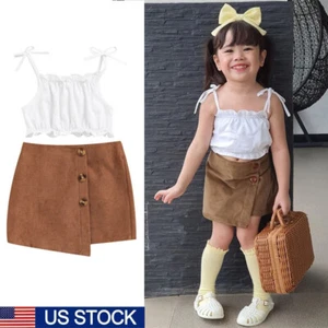Toddler Girls Kids 2PCS Summer Outfits Sleeveless Top + Short Skirts Set - Picture 1 of 14