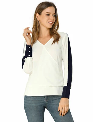 Blusa Allegra K Para Mujer Trabajo Oficina Cuello en V Contraste Tubería Foto 1 de 4