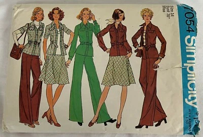 Simplicity 7054 Shirt-Jacket, Skirt & Pants Sz 14 70s Sewing Pattern Cut VTG OOP - Image 1 of 4
