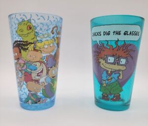 Nickelodeon Rugrats & Ren & Stimpy 16 oz glass cups set of 2 2017 Nick Jr