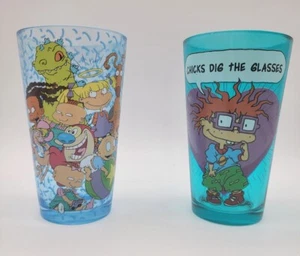 Nickelodeon Rugrats & Ren & Stimpy 16 oz glass cups set of 2 2017 Nick Jr - Picture 1 of 8