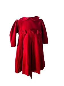 Girls Strasburg Vintage Red Holiday Velvet Long Christmas Dress Bows 12M 12 Mos - Picture 1 of 15