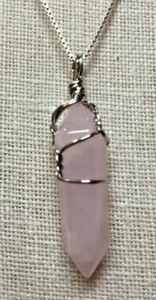 Wire Wrap Rose Quartz Crystal 22" Chain Box Necklace NEW - Picture 1 of 3