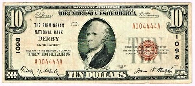 Derby, CT - 1929 Ty. 1 The Birmingham NB Ch. # 1098. A004444A - Image 1 of 2