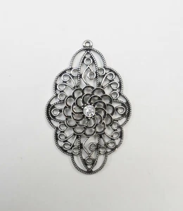 Large Necklace / Choker Pendant - Jewelry Finding / Filigree Silver- Pot Metal - Picture 1 of 5